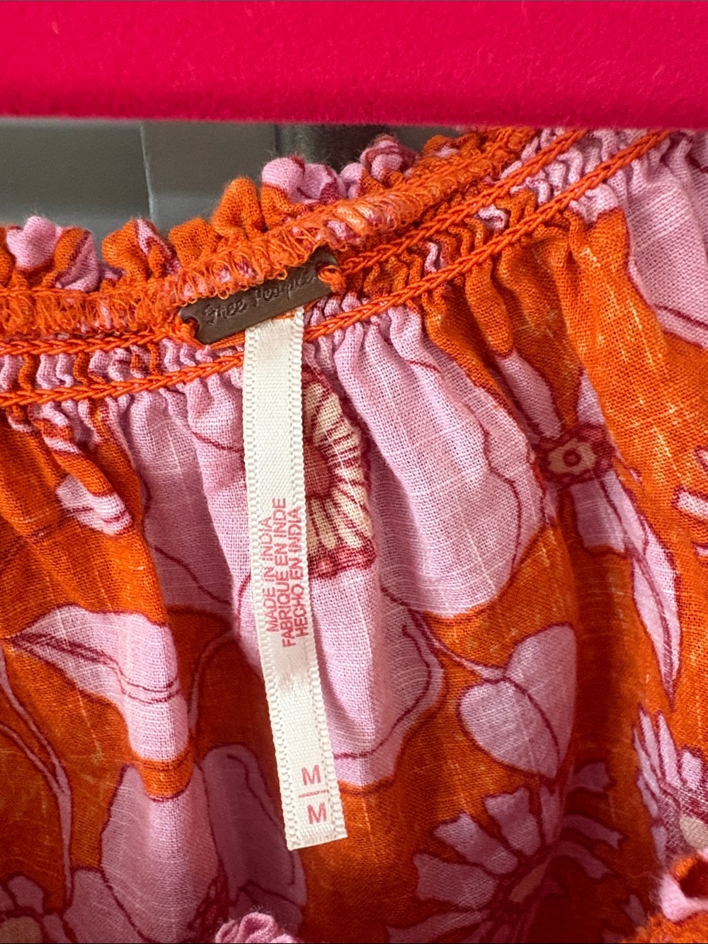 Free People Orange and Pink Floral Off-the-Shoulder Peasant Blouse - Picture 2 of 4